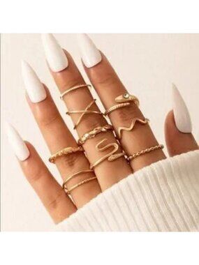Gold 9pc Snake Ring Set